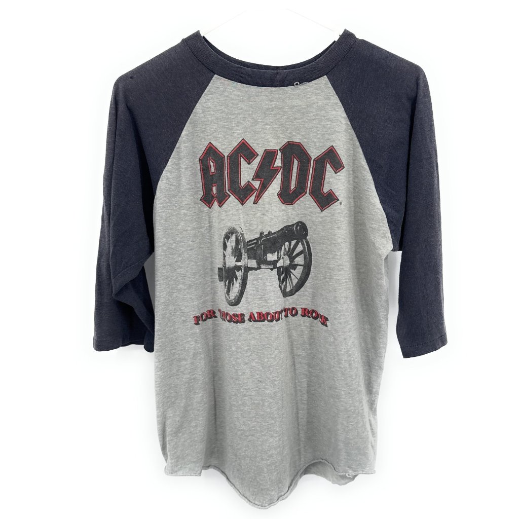 Acdc 1981 Vtg We Salute You North American Tour Gray Tee Shirt Raglan Sleeve